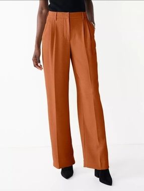 Nine West Wide-Leg High-Waisted Trouser Pants in Baked Nutmeg Size 4 Petite